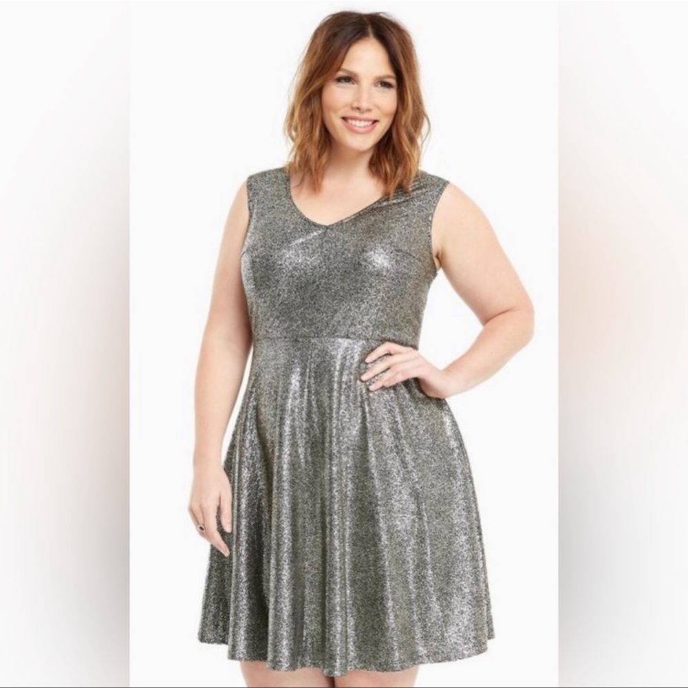 Torrid Silver Metallic Foil Skater Tank Dress